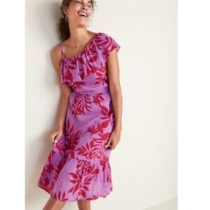 Old Navy Waist-Defined One-Shoulder Ruffle-Trim Dress